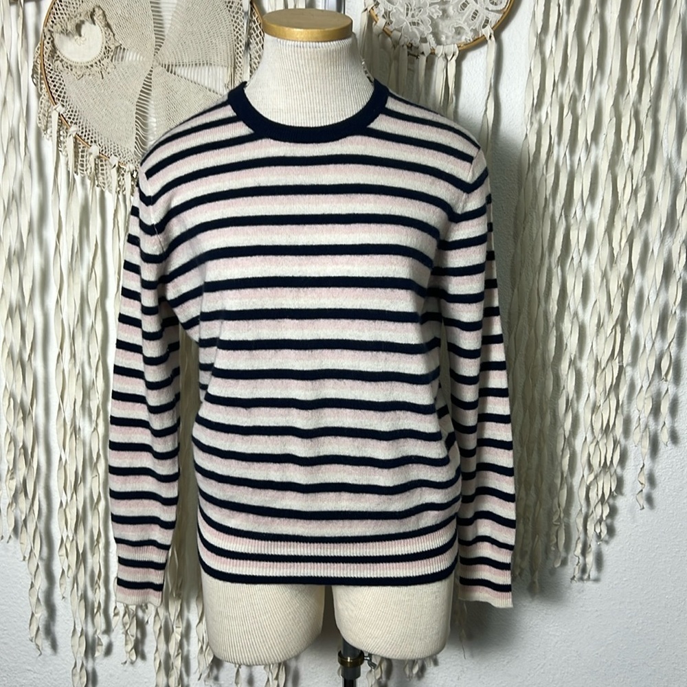 Striped Crewneck Sweater in Cream & Navy